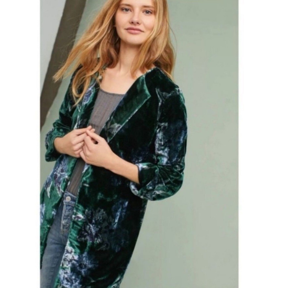Anthropologie Eva Franco Velvet Floral Car Coat Jacket Size Small